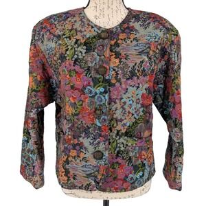 CAROLE LITTLE  Vtg Womens Blazer SIZE 8P Floral-Quilted-German Rayon Challis